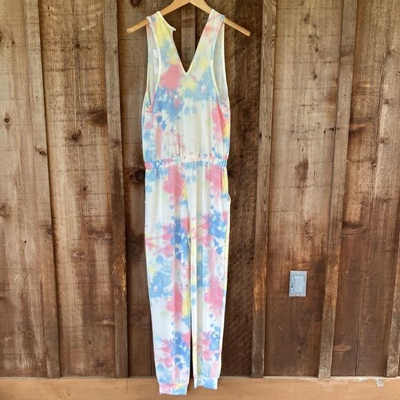 Fantastic Fawn Jump Right In Sleeveless Jogger SweatJumpsuit-Tie dye-Multicolor - Picture 3 of 12